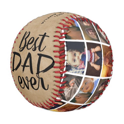 Rustic Best Dad Ever Rustic Wood 6 Photo Collage Baseball - Rustic Best Dad Ever Rustic Wood 6 Photo Collage Baseball. Rustic beige paper background. Collage with 6 photos and modern typography. Add your photos, names and year. Great gift and a sweet keepsake for a dad for Father`s Day, birthday or Christmas.