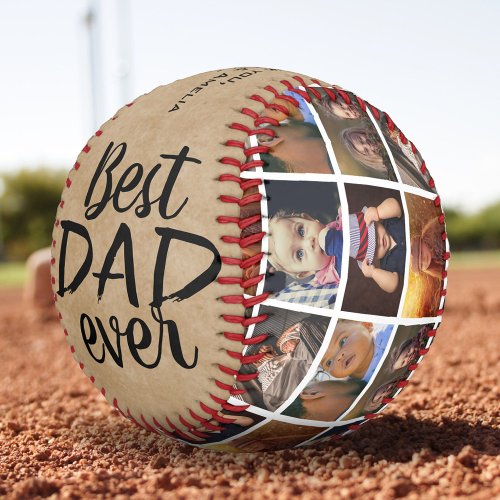 Rustic Best Dad Ever Rustic Wood 6 Photo Collage Baseball