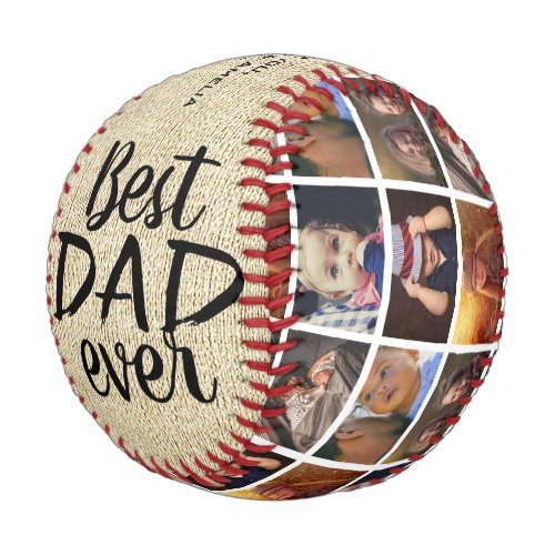 Rustic Best Dad Ever Rustic Wood 6 Photo Collage  Baseball - Rustic Best Dad Ever Rustic Wood 6 Photo Collage Baseball. Rustic beige background. Collage with 6 photos and modern typography. Add your photos, names and year. Great gift and a sweet keepsake for a dad for Father`s Day, birthday or Christmas.