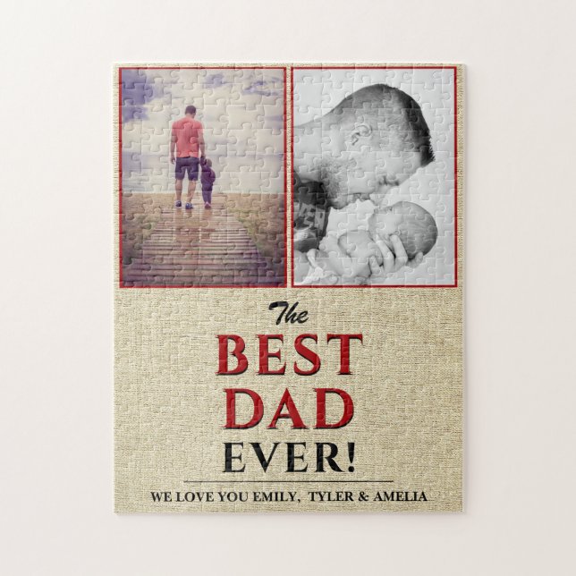 Rustic Best Dad Ever Typography Father`s Day Photo Jigsaw Puzzle (Vertical)