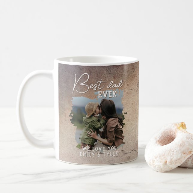 Rustic Best Dad Family Photo Father`s Day  Coffee Mug (With Donut)