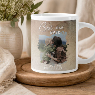 Rustic Best Dad Family Photo Father`s Day Giant Coffee Mug