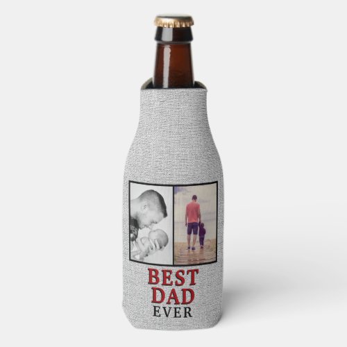 Rustic Best Dad Father`s Day 2 Photo Collage Bottl Bottle Cooler - Rustic Best Dad Father`s Day 2 Photo Collage Bottle Cooler. The best dad ever 2 photo template bottle cooler. Personalize it with 2 photos and names. The background is rustic gray texture and the text is a trendy black and red typography. Add your photo and text on the backside. A perfect gift for a dad or a new dad on a Father`s Day.