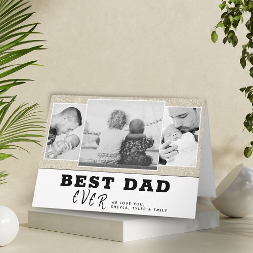 Rustic Best Dad Fathers Day 3 Photo Collage Card