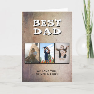 Rustic Best Dad Father's Day 3 Photo  Holiday Card