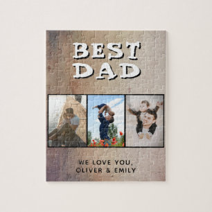 Rustic Best Dad Father's Day 3 Photo Jigsaw Puzzle
