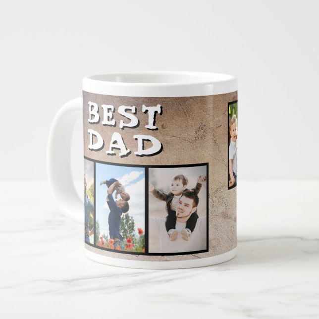 Rustic Best Dad Father's Day 6 Photo  Giant Coffee Mug (Front Left)