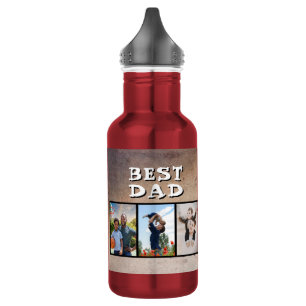 Rustic Best Dad Father's Day 6 Photo Stainless Steel Water Bottle