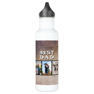 Rustic Best Dad Father's Day 6 Photo Stainless Steel Water Bottle