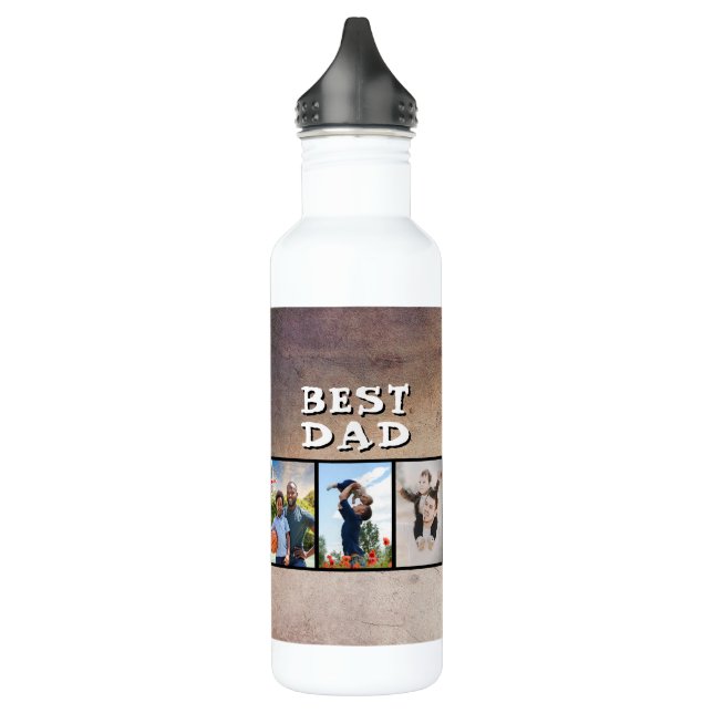 Rustic Best Dad Father's Day 6 Photo  Stainless Steel Water Bottle (Left)