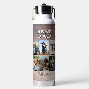 Rustic Best Dad Father's Day 6 Photo Water Bottle