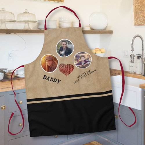 Rustic Best Dad Heart Fathers Day 3 Photo Black Apron