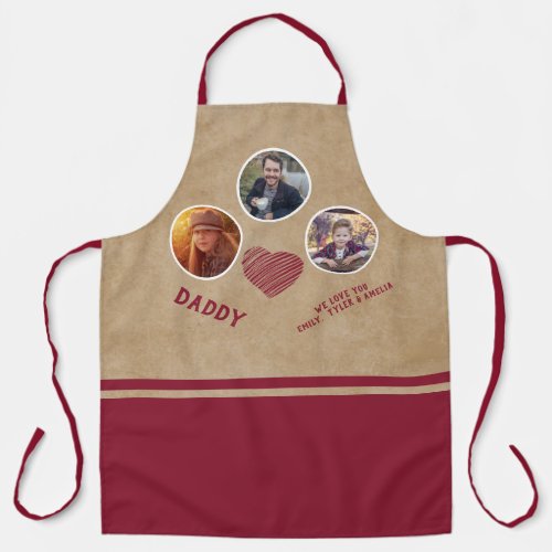 Rustic Best Dad Heart Fathers Day 3 Photo Collage Apron