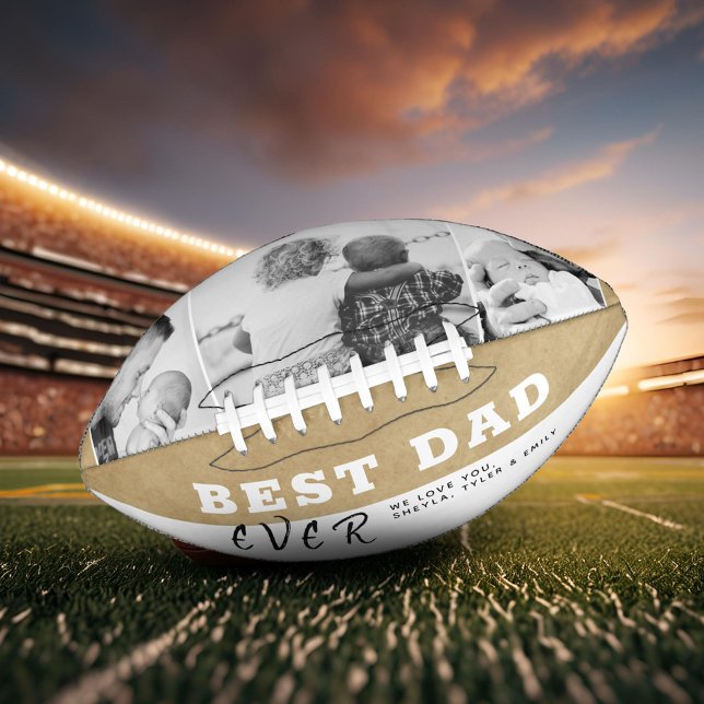 Rustic Best Dad Typography Father`s Day 3 Photo Football (Creator Uploaded)