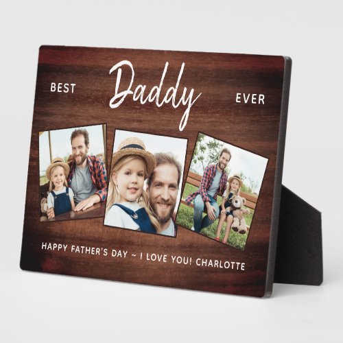Rustic Best DADDY Ever Custom 3 Photo Father's Day Plaque - Surprise dad this fathers day with a personalized 3 photo plaque.  
"Best DADDy Ever" Personalize this dad plaque with favorite photos, message and name.. Visit our collection for the best dad father's day gifts and personalized dad gifts. COPYRIGHT © 2020 Judy Burrows, Black Dog Art - All Rights Reserved. Rustic Best DADDY Ever Custom 3 Photo Father's Day plaque