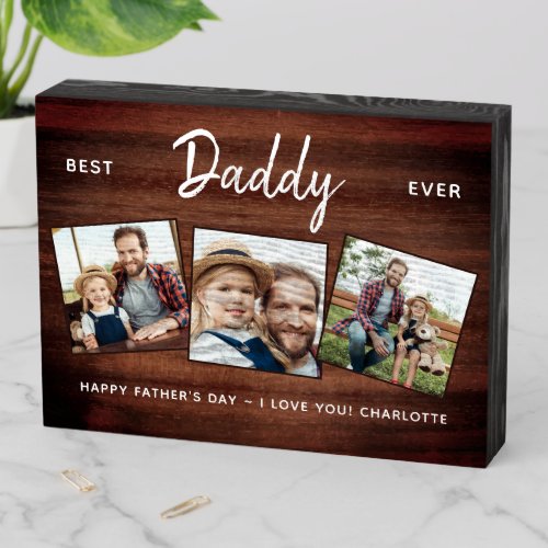 Rustic Best DADDY Ever Custom 3 Photo Father's Day Wooden Box Sign - Surprise dad this fathers day with a personalized 3 photo plaque.  
"Best DADDy Ever" Personalize this dad plaque with favorite photos, message and name.. Visit our collection for the best dad father's day gifts and personalized dad gifts. COPYRIGHT © 2020 Judy Burrows, Black Dog Art - All Rights Reserved. Rustic Best DADDY Ever Custom 3 Photo Father's Day Wooden Box Sign