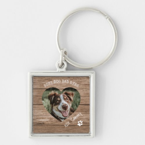 Rustic Best Dog Dad Ever Heart Pet Photo Keychain