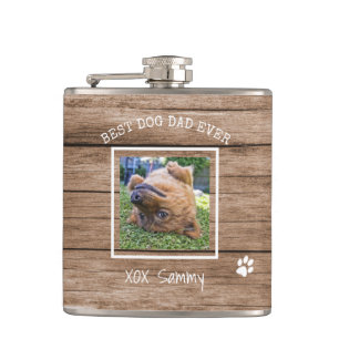 Rustic Best Dog Dad Ever Photo Personalized Flask