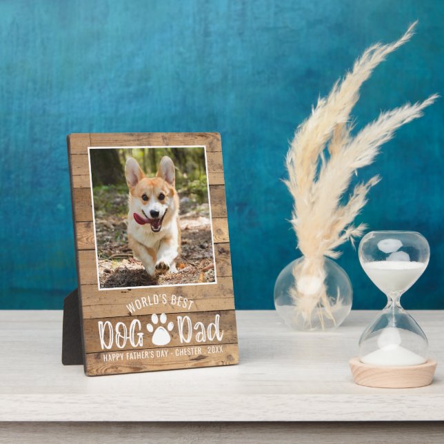 Rustic Best Dog Dad Photo Fathers Day Plaque (Side)