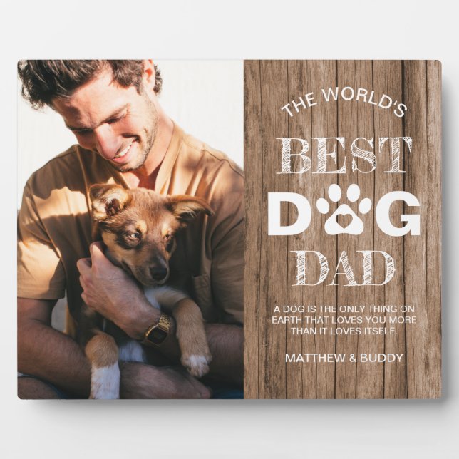 Rustic 'Best Dog Dad' Photo & Quote Plaque (Front)