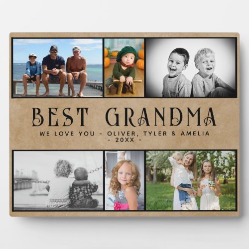 Rustic Best Grandma 6 Photo Collage Keepsake  Plaque