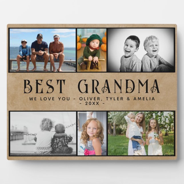 Rustic Best Grandma 6 Photo Collage Keepsake  Plaque (Front)
