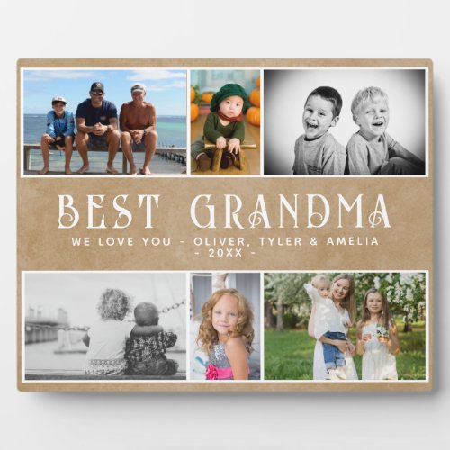 Rustic Best Grandma 6 Photo Collage Keepsake  Plaque