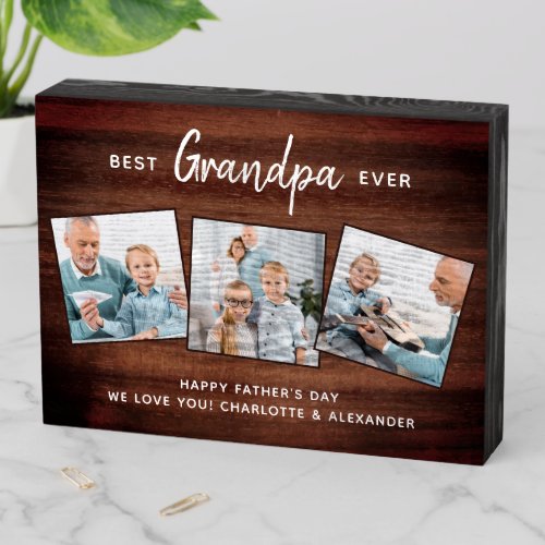 Rustic Best GRANDPA Ever Custom Photo Fathers Day Wooden Box Sign