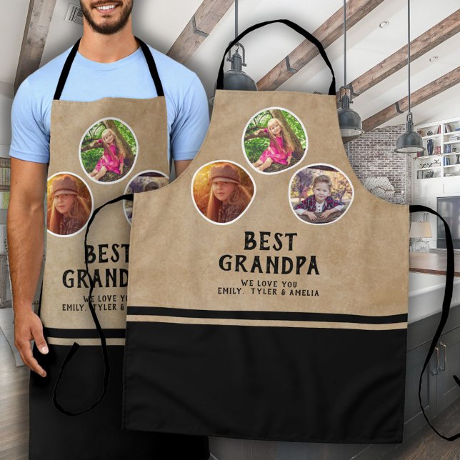Rustic Best Grandpa Father`s Day 3 Photo Black Apron (Creator Uploaded)