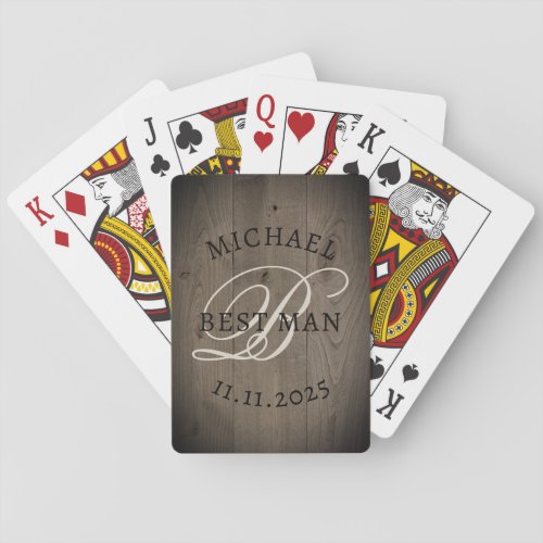 Rustic Best Man Monogram Playing Cards