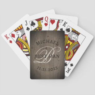 Rustic Best Man Monogram Poker Cards