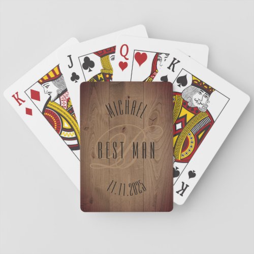 Rustic Best Man Monogram Wedding Playing Cards