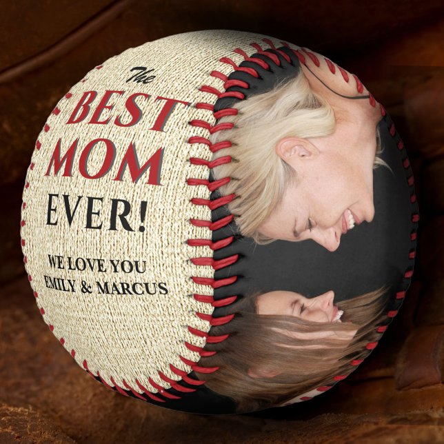 Rustic Best Mom Ever Mother`s Day Photo Collage Baseball (Creator Uploaded)