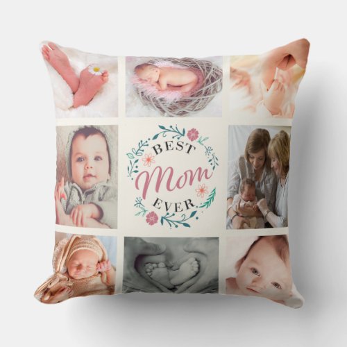 Rustic Best Mom Ever Quote Photo Collage Throw Pillow