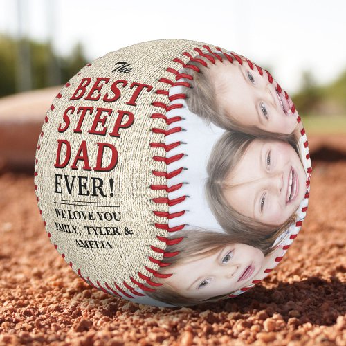 Rustic Best Step Dad Ever 2 Photo Fathers Day Baseball