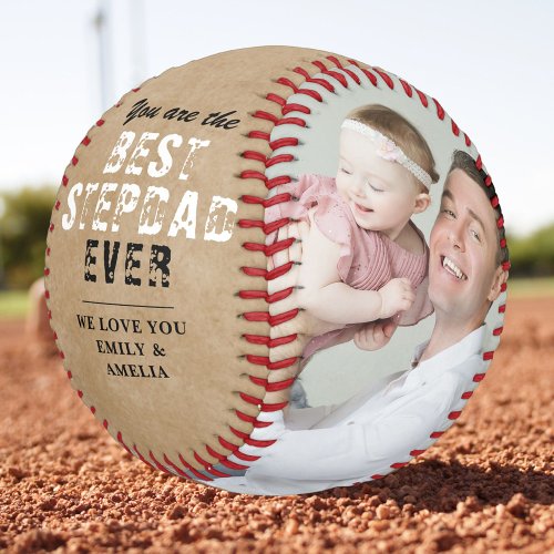 Rustic Best Stepdad Fathers Day 2 Photo Collage Baseball