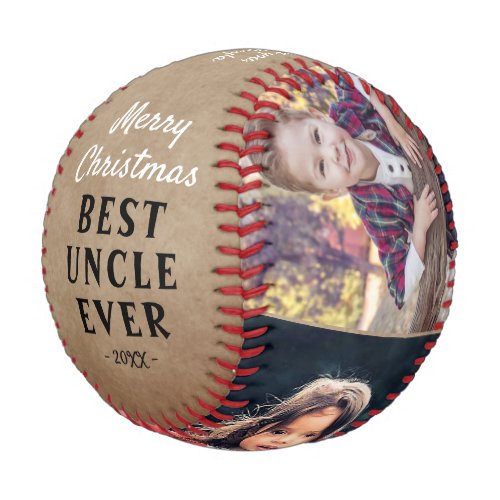 Rustic Best Uncle 3 Photo Merry Christmas  Baseball
