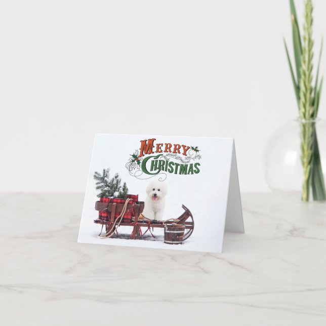 Rustic Bichon Christmas Holiday Card (Front)
