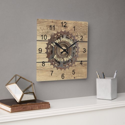 Rustic Bicycle Gear Sprocket Template Square Wall Clock