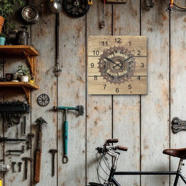 Rustic Bicycle Gear Sprocket Template Square Wall Clock (bicycle sprocket wall clock template)