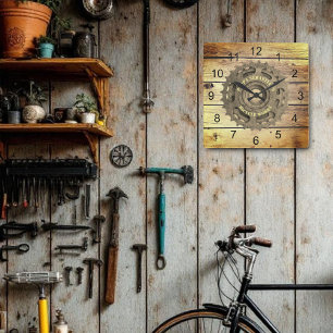 Rustic Bicycle Gear Sprocket Template  Square Wall Clock