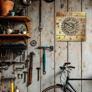 Rustic Bicycle Gear Sprocket Template Square Wall Clock