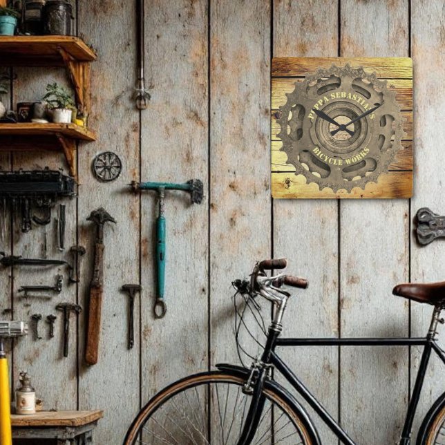 Rustic Bicycle Gear Sprocket Template  Square Wall Square Wall Clock (numberless rusty bicycle sprocket wall clock template)