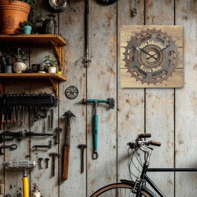 Rustic Bicycle Gear Sprocket Template  Square Wall Square Wall Clock (one rusty gear square wall clock template)