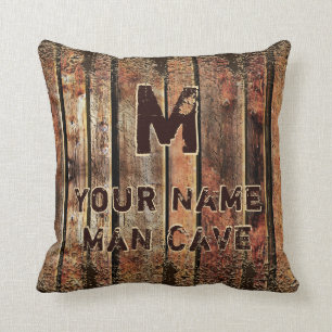 Rustic Big or Little Man Cave Pillow, Personalized Throw Pillow