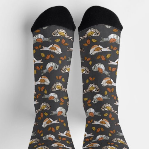 Rustic Birch Bark Birds Fall Leaves Graphic Socks