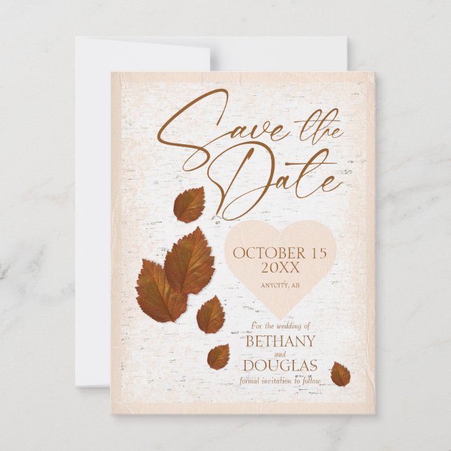 Rustic Birch Bark Carved Heart Save the Date Announcement (Front)
