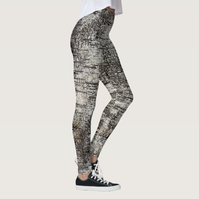Rustic Birch Bark Distressed Cracked Pattern Leggings (Right)