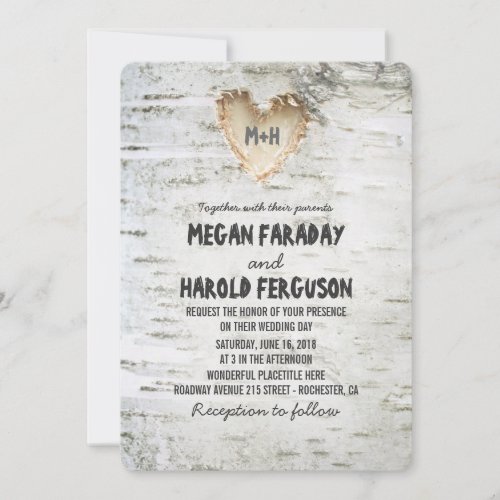 Rustic Birch Bark Heart Wedding Invitation