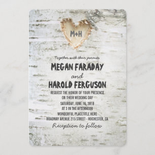 Rustic Birch Bark Heart Wedding Invitation